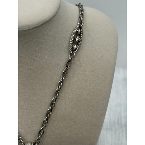 Trifari Spiral Swirl Wave Rope Design Statement Pendant Silver Tone Necklace 20" - Picture 4 of 10